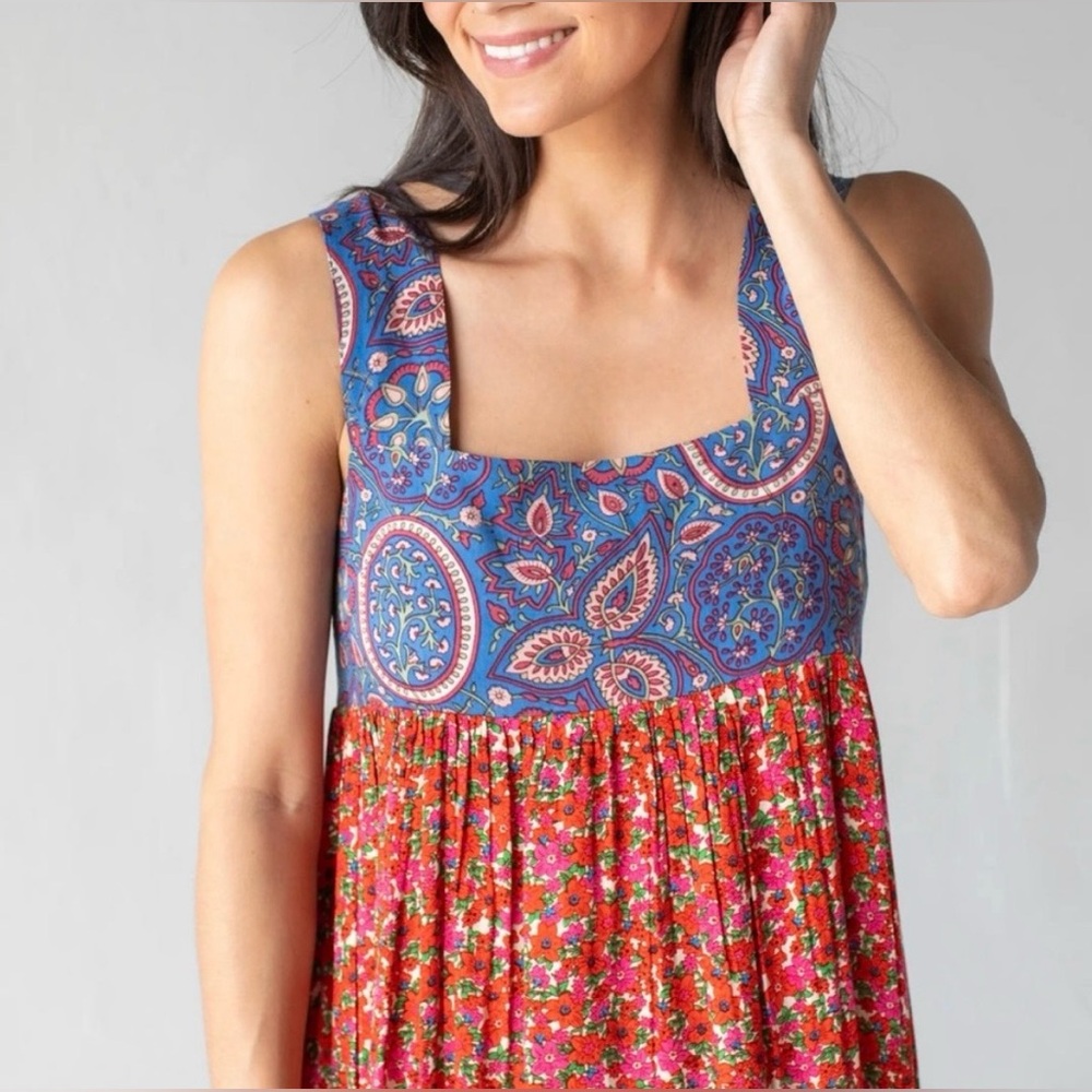Natural Life Tricia Maxi Dress in Ditsy Blue - Red Floral Print - Picture 2 of 7